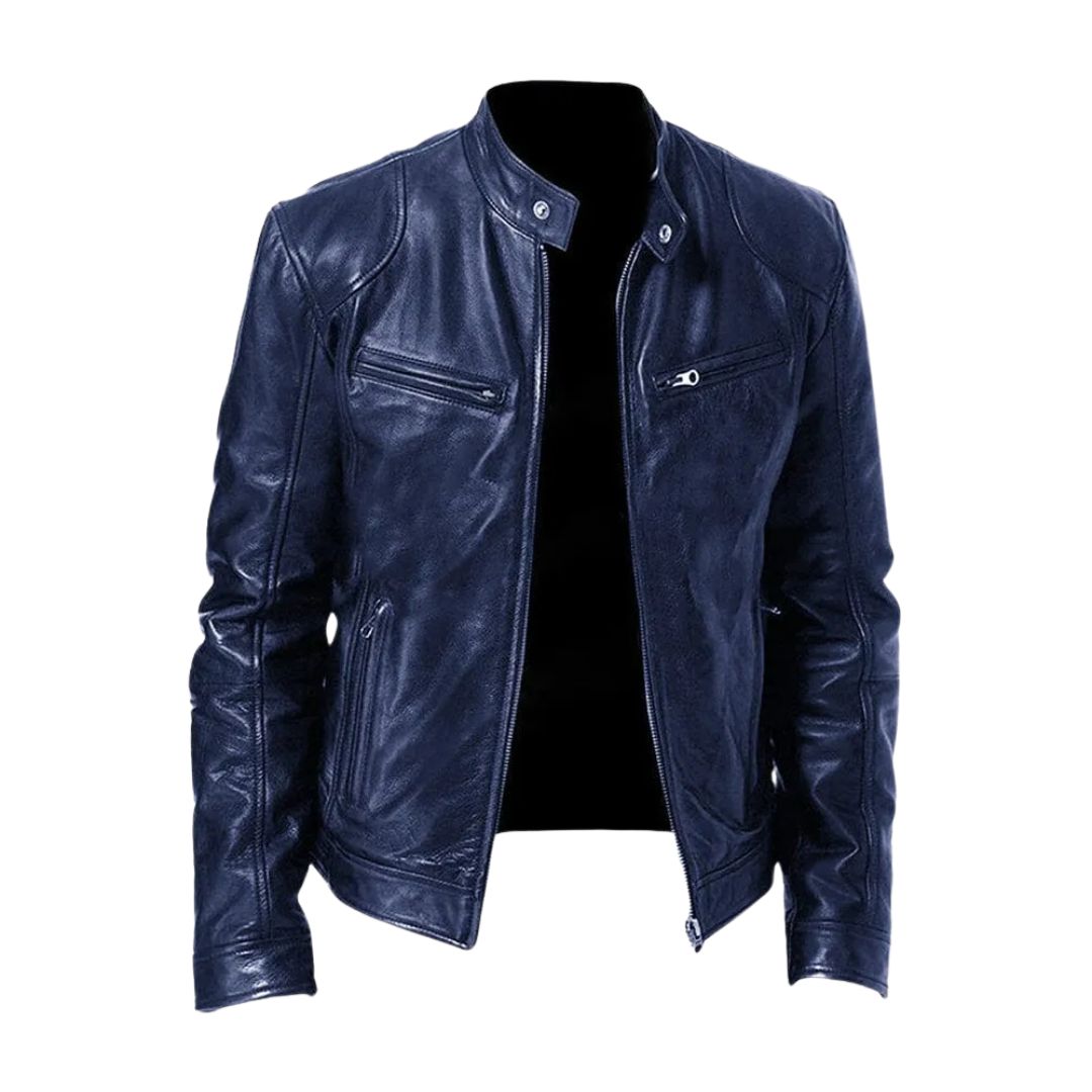Men's Casual Zipper Jacket with Stand Collar and Functional Pockets