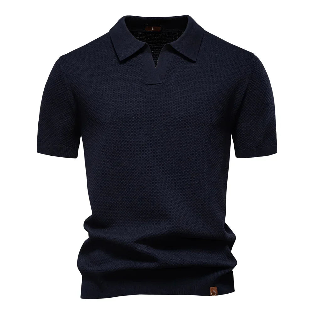 Men's Short Sleeve Polo Shirt with Textured Knit Design
