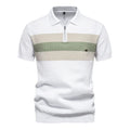 Men's Short-Sleeve Knit Polo Shirt with Striped Chest and Zip Neck