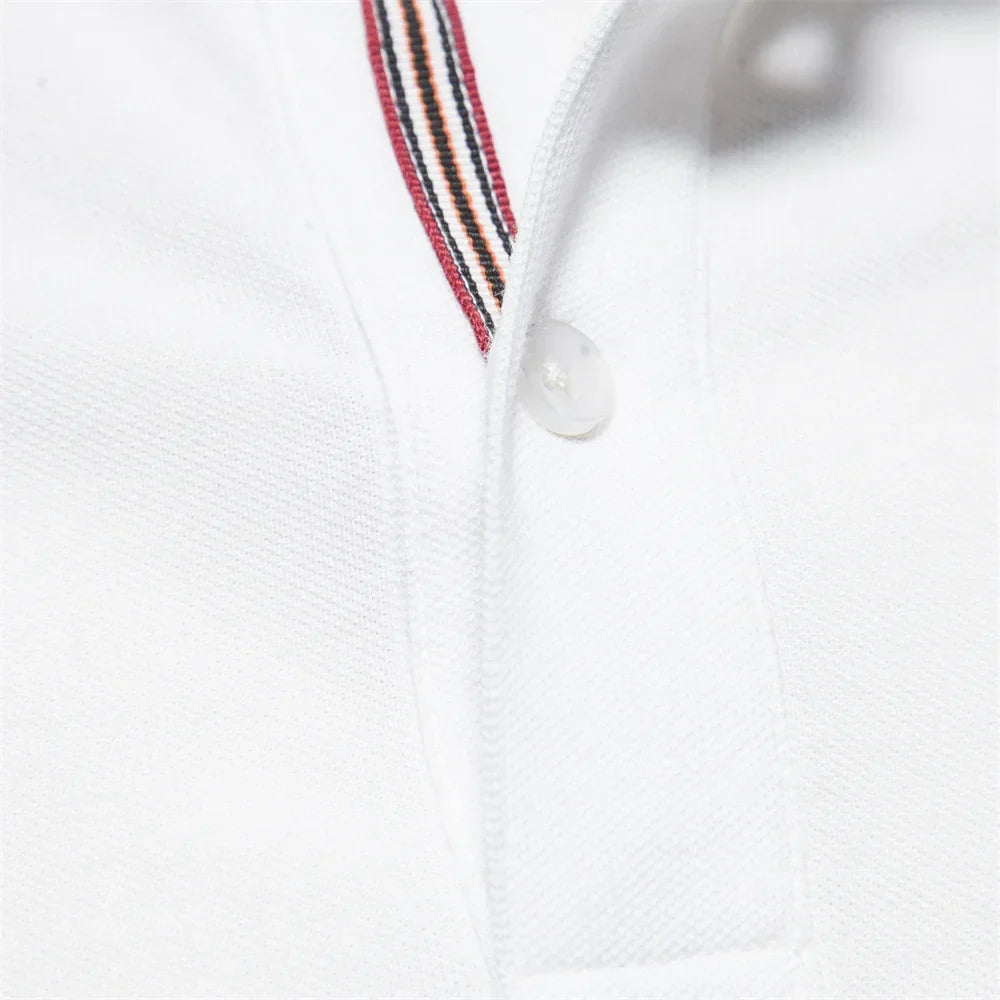 Men's Short-Sleeve Polo Shirt with Chest Logo and Button Placket