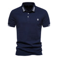 Men's Short-Sleeve Polo Shirt with Stripe Trim and Chest Logo