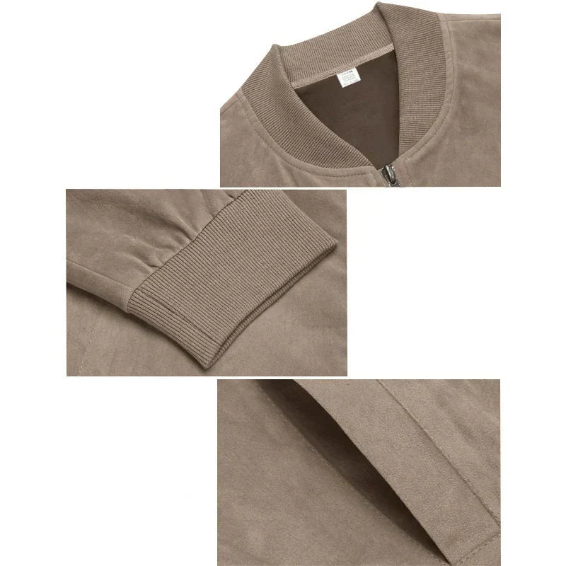Men's Classic Zip-Up Bomber Jacket with Ribbed Cuffs and Hem