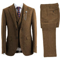 Men's Formal Tweed Three Piece Suit Set with Blazer Vest Trousers
